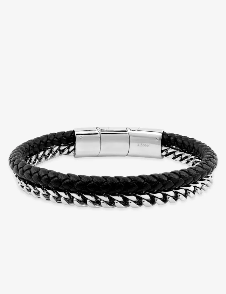 Double bracelet en acier gris et matière synthétique noire SO OR