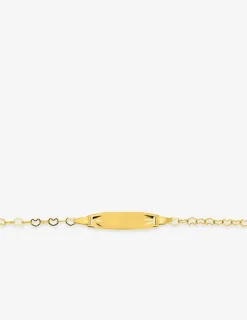 Gourmette bébé chaîne cœurs et plaque ovale diamantée or jaune 750‰ SO OR