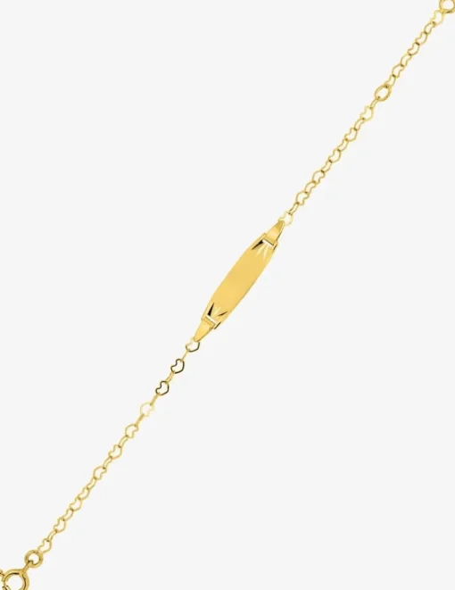 Gourmette bébé chaîne cœurs et plaque ovale diamantée or jaune 750‰ SO OR