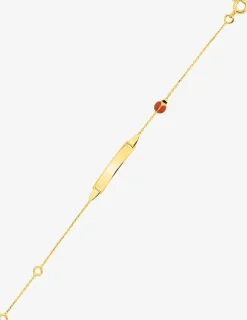 Gourmette bébé chaîne forçat, plaque rectangle et coccinelle or jaune 750‰ et laque SO OR