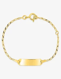 Gourmette bébé maille cheval et plaque rectangle 5 mm or jaune 375‰ SO OR