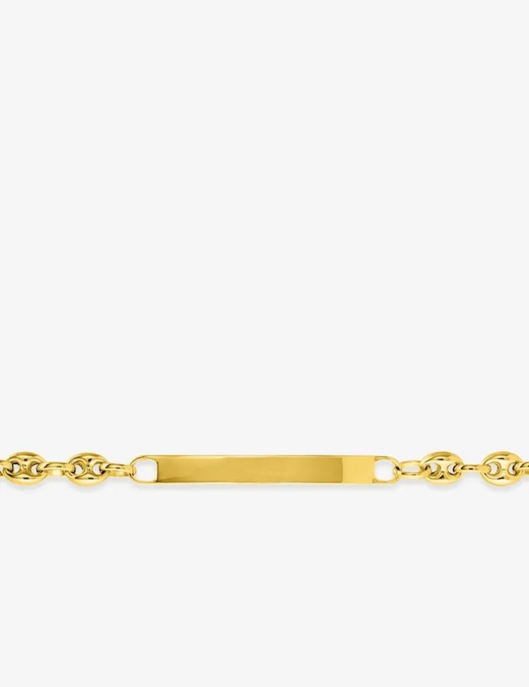 Gourmette chaîne grain de café et plaque rectangle or jaune 375‰ SO OR