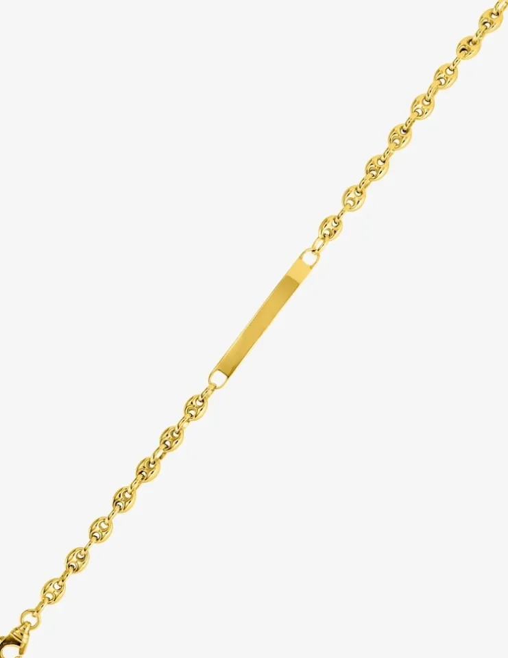 Gourmette chaîne grain de café et plaque rectangle or jaune 375‰ SO OR