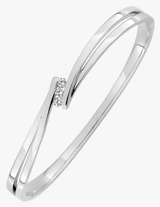 Jonc ouvrant argent 925 ‰ rhodié et trilogie oxyde de zirconium SO OR