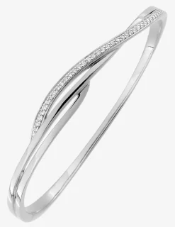 Jonc ouvrant aux lignes courbées en argent 925 ‰ rhodié et oxyde de zirconium SO OR