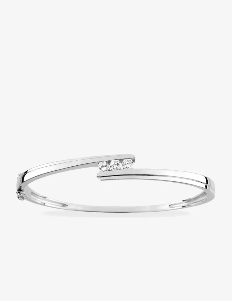 Jonc ouvrant en argent 925 ‰ rhodié et oxydes de Zirconium SO OR