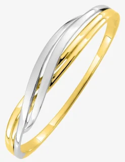 Jonc ouvrant plaqué or et rhodium lignes croisées et ajourées SO OR