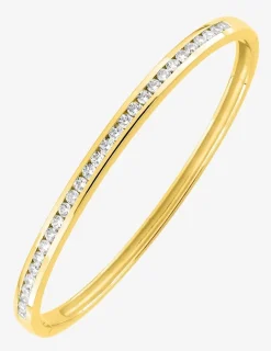 Jonc ouvrant plaqué or et oxydes de zirconium serti rail SO OR