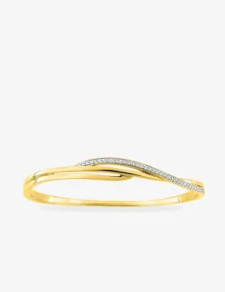 Jonc ouvrant plaqué or, oxyde de zirconium et rhodium aux courbes fantaisies SO OR