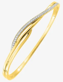Jonc ouvrant plaqué or, oxyde de zirconium et rhodium aux courbes fantaisies SO OR