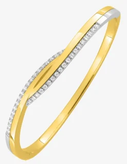 Jonc ouvrant torsadé en plaqué or, oxyde de zirconium et rhodium SO OR