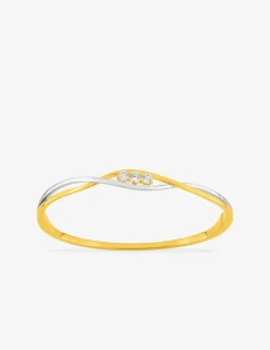 Jonc ouvrant vagues bicolores plaqué or, rhodium et trilogie d’oxydes de zirconium SO OR