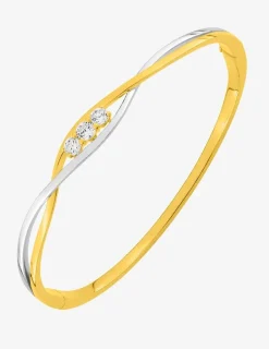 Jonc ouvrant vagues bicolores plaqué or, rhodium et trilogie d’oxydes de zirconium SO OR