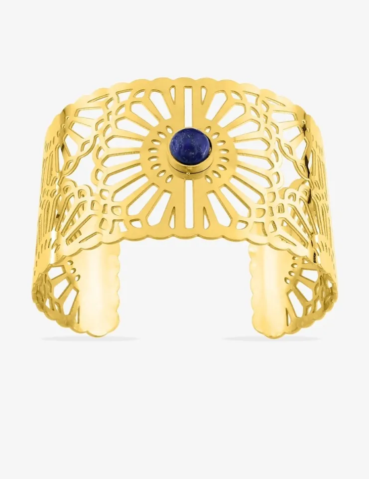 Manchette acier doré et lapis-lazuli bleu SO OR
