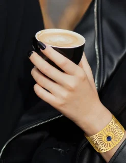 Manchette acier doré et lapis-lazuli bleu SO OR