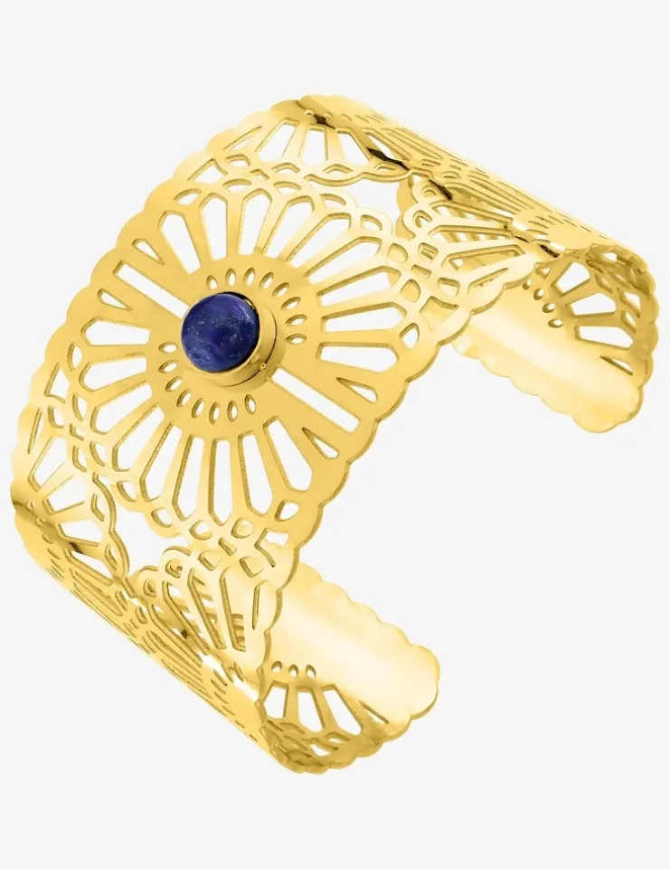Manchette acier doré et lapis-lazuli bleu SO OR