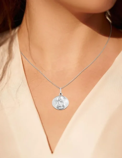 Médaille ange en or blanc 375 ‰ SO OR