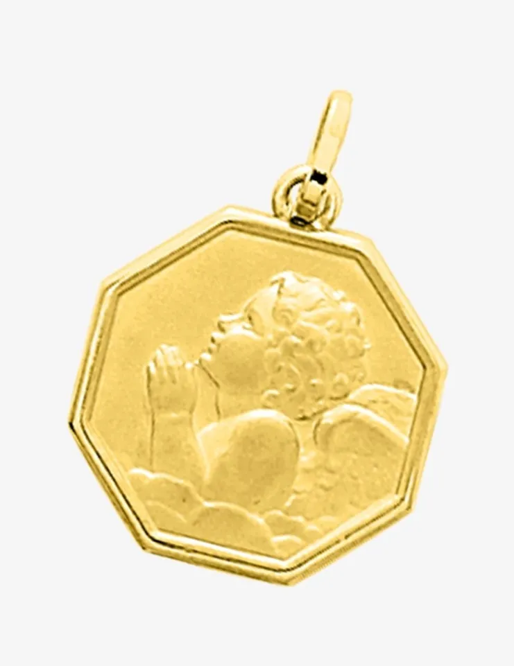 Médaille octogone ange or jaune 375‰ SO OR
