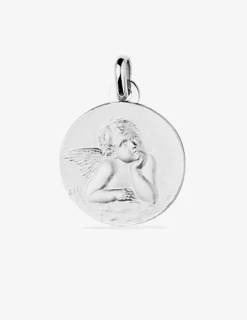 Médaille ronde 18 mm ange argent 925‰ rhodié SO OR