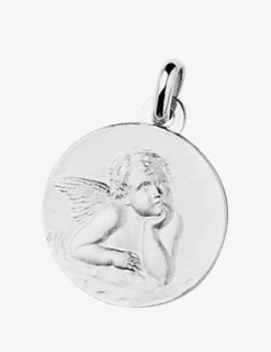 Médaille ronde 18 mm ange argent 925‰ rhodié SO OR