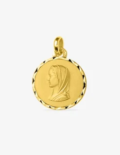 Médaille ronde Vierge or jaune 750‰ liseré diamanté SO OR