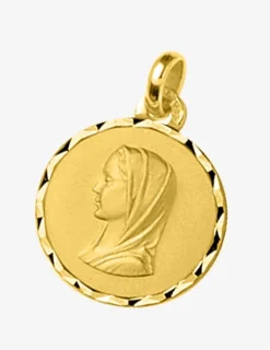 Médaille ronde Vierge or jaune 750‰ liseré diamanté SO OR