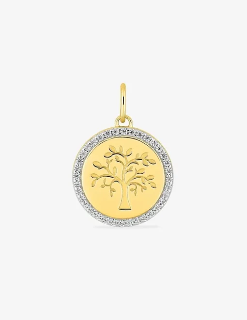 Pendentif arbre de vie or 375 ‰ jaune et rhodium, oxydes de zirconium SO OR