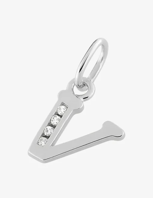 Pendentif argent 925 ‰ rhodié "V" avec oxydes de zirconium SO OR