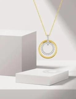 Pendentif cercle or jaune 375 ‰ et oxydes de zirconium avec rhodium SO OR