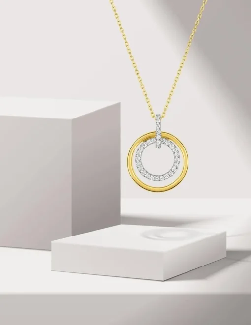Pendentif cercle or jaune 375 ‰ et oxydes de zirconium avec rhodium SO OR