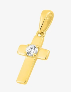 Pendentif croix 10 x 6 mm or jaune 375‰ et oxyde de zirconium SO OR