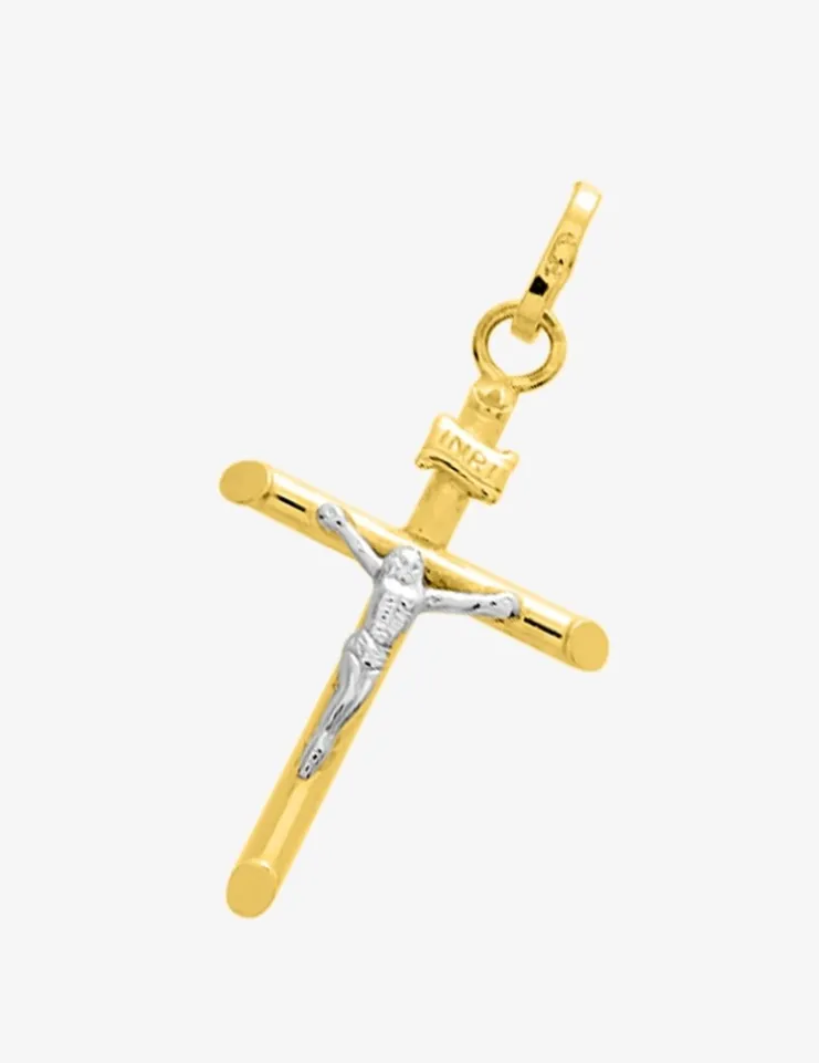 Pendentif croix bicolore en or 375 ‰ SO OR