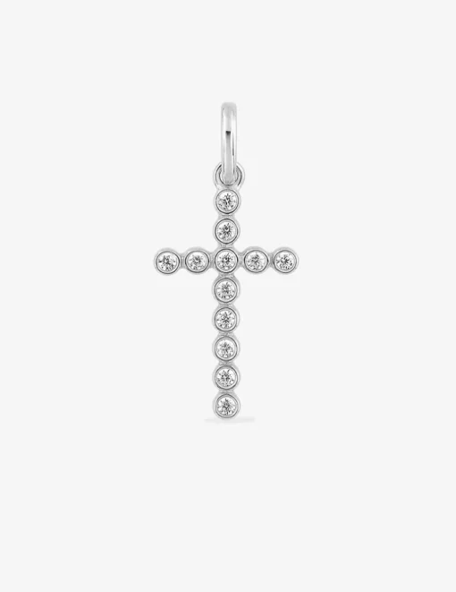Pendentif croix or blanc 750 ‰ et oxydes de zirconium SO OR
