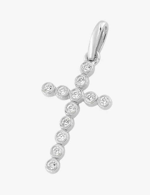 Pendentif croix or blanc 750 ‰ et oxydes de zirconium SO OR