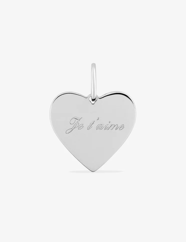 Pendentif cœur argent rhodié 925 ‰ gravé " je t'aime " SO OR