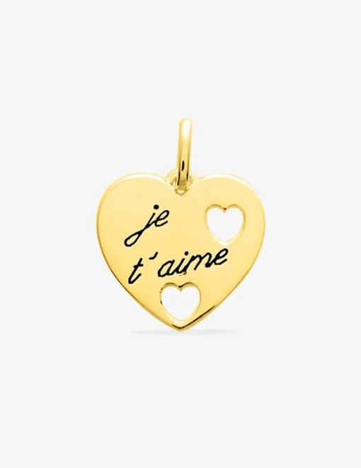 Pendentif cœur avec cœurs ajourés et gravure "je t'aime" SO OR