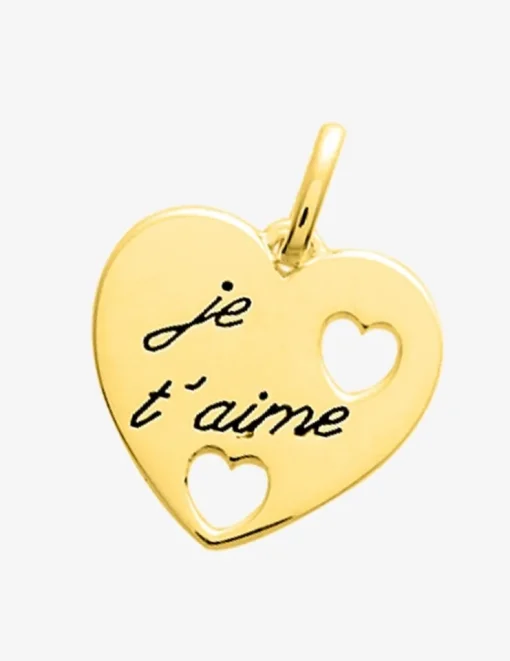 Pendentif cœur avec cœurs ajourés et gravure "je t'aime" SO OR