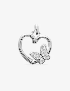 Pendentif cœur et papillon argent 925‰ rhodié et oxydes de zirconium SO OR