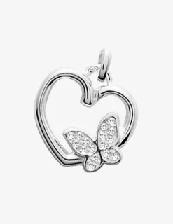 Pendentif cœur et papillon argent 925‰ rhodié et oxydes de zirconium SO OR
