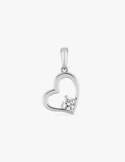 Pendentif cœur or blanc 375 ‰ et oxyde de zirconium quatre griffes SO OR