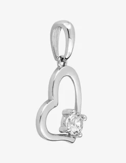 Pendentif cœur or blanc 375 ‰ et oxyde de zirconium quatre griffes SO OR