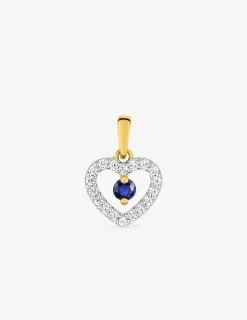 Pendentif cœur or jaune 375‰, rhodium, saphir et oxydes de zirconium SO OR