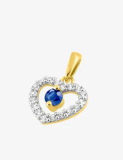 Pendentif cœur or jaune 375‰, rhodium, saphir et oxydes de zirconium SO OR