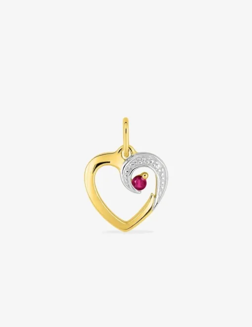 Pendentif cœur or jaune 750‰ rubis et rhodium SO OR