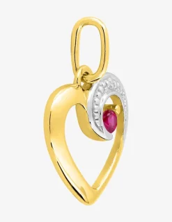 Pendentif cœur or jaune 750‰ rubis et rhodium SO OR