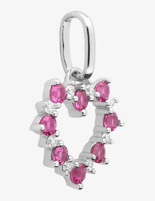 Pendentif en argent 925 ‰ rhodié, motif cœur et oxydes de zirconium rouges et blancs SO OR