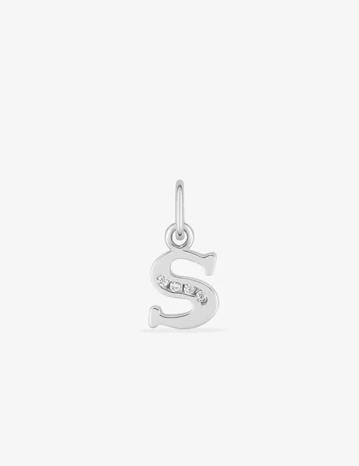 Pendentif initiale S argent 925 ‰ rhodié et oxydes de zirconium SO OR