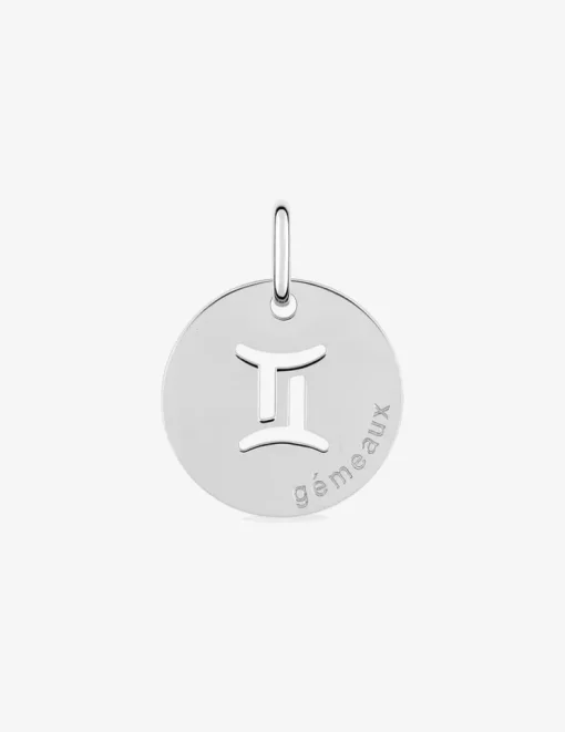 Pendentif jeton argent 925 ‰ rhodié zodiac gémeaux SO OR