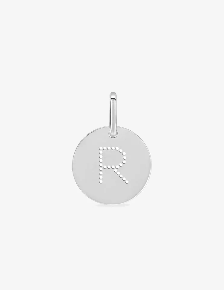 Pendentif jeton initiale R percée argent 925‰ rhodié SO OR
