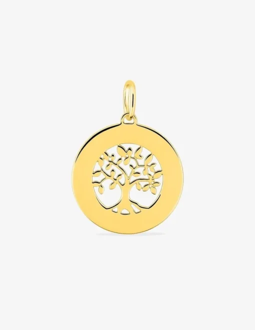 Pendentif jeton or jaune 375 ‰ avec motif "arbre de vie" SO OR